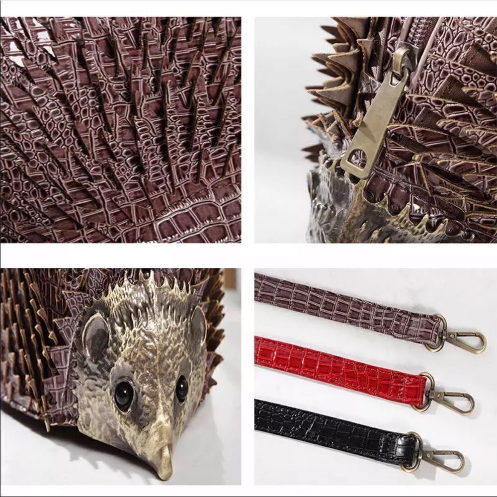 HEDGEHOG NOVELTY BAG PURPLE CROC EMBOSSED SATCHEL UNIQUE STATEMENT HANDBAG - Picture 4 of 15